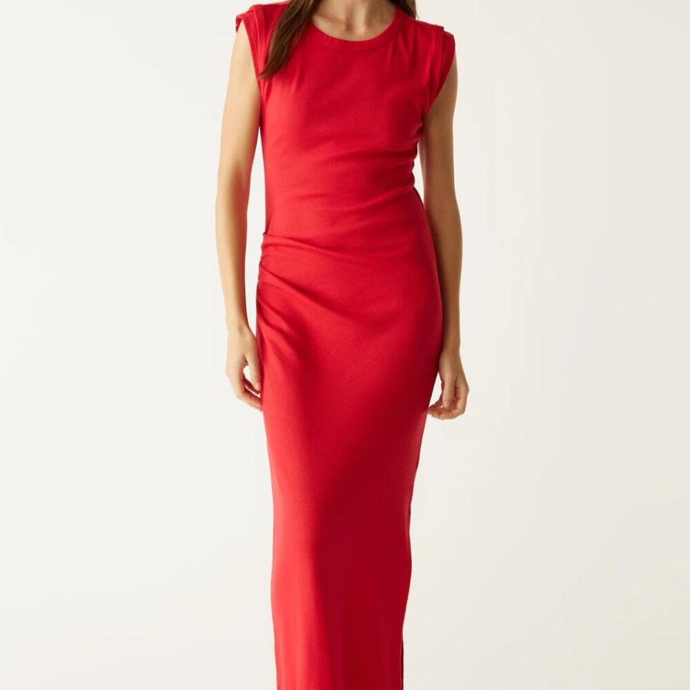 Michael Stars Calliope Power Shoulder Maxi Dress TAMALE / XS red